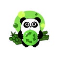 Cute cartoon panda with bamboo and recykling sign. Funny character for your design. Green energy concept. Panda protect. Ecology Royalty Free Stock Photo