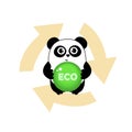 Cute cartoon panda eco banner and recykling sign Funny character for your design. Green energy concept. Panda protect. Ecology pr Royalty Free Stock Photo