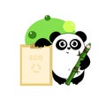 Cute cartoon panda eco banner and recykling sign Funny character for your design. Green energy concept. Panda protect. Ecology pr Royalty Free Stock Photo