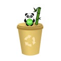 Cute cartoon panda on paper cup with eco banner and recykling sign. Funny character for your design. Green energy concept Royalty Free Stock Photo