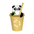Cute cartoon panda in paper cup and recykling sign. Funny character for your design. Green energy concept. Panda protect. Ecology Royalty Free Stock Photo