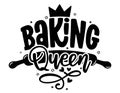 Baking queen - kitties towel quote label. Good for bakery logo, badge, sticker or Mother`s Day gift. Royalty Free Stock Photo
