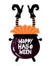 Happy Halloween - Halloween quote on white background with pot. Royalty Free Stock Photo