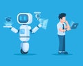 Robot and man doing work. human and Artifical Intelegence technology comparison illustration vector Royalty Free Stock Photo