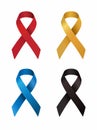 Ribbon Black, Red, Gold and Blue color symbol collection set realistic vector Royalty Free Stock Photo