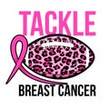 Tackle Beast Cancer with rugby ball - hand drawn Breast Cancer Awareness month October lettering phrase.