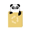 Cute cartoon panda in eco bag and recykling sign. Funny character for your design. Green energy concept. Panda protect. Ecology pr Royalty Free Stock Photo