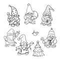 Collection of cute gnomes for christmas cards.Cartoon characters in doodle hand drawn style. Royalty Free Stock Photo