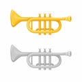 Trumpet music instrument symbol in gold and silver color set illustration vector Royalty Free Stock Photo