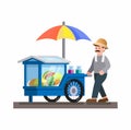 Penjual Rujak is fruit salad seller in cart traditional street food from indonesia illustration vector