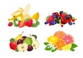 Fruits, berry and citruses set. Piles of fresh food. Vector cartoon illustration. Royalty Free Stock Photo