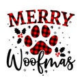 Merry Woofmas Christmas - Paw print shaped dog or cat paw prints for gift tag.