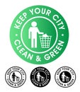 keep your city clean and green vector icon set