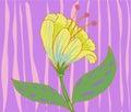 illustration of a yellow flower with purple stripes background
