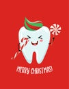 Merry Christmas - Tooth family character design in kawaii style. Royalty Free Stock Photo