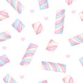 Marshmallow vector background. Seamless pattern with cartoon cute sweets