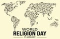 World Religion day wallpaper with map and religious signs, International day of religion