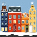 New Year . Danish houses in winter in the snow . Merry Christmas .