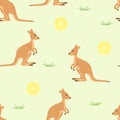 Kangaroo seamless pattern. Vector baby background with cute, funny wallabies. Royalty Free Stock Photo