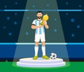 illustration of Lionel Messi Argentina soccer team holding Trophy Champion winner cartoon illustration vector Royalty Free Stock Photo