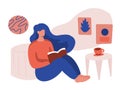 Woman Learn from home concept, Girl reading a book, self isolation