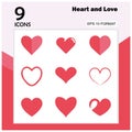 9 shape icon or heart symbol. Set of icons about love.