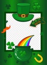 Happy saint Patrick`s Day photo frame. you can insert your picture. With traditional Irish symbols around it.