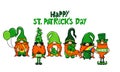 Happy saint Patrick`s Day gnomes with green beer. Nordic magic dwarf.