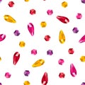 Multicolored crystals background. Gems seamless pattern. Jewelry vector illustration