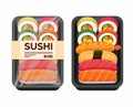 Sushi Bento Japanese Food set rice box packaging cartoon illustration vector