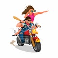 biker gangster holding baseball bat riding motorcycle with girl cartoon illustration vector Royalty Free Stock Photo