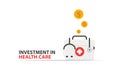 Investment in health care business vector design. dollar coins. symbolic graphic. medical and finance related icons