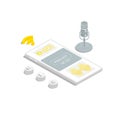 Isometric design, Podcast application on smartphone with microphone, symbol wifi and button elements, Vector illustration.