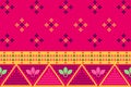 Motif aztec Asian ethnic pattern. Geometric. Pink background. Indian Saree embroidery textile style.