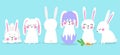 Cute bunnies with eggshell and hatching eggs. Royalty Free Stock Photo