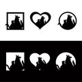 Love , circle and square cat and dog logo design