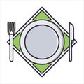 dish and cutlery icon over white background. vector illustration. Food or restaurant symbol. Royalty Free Stock Photo