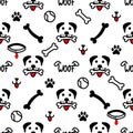 Cute dog paw, house and dog bone pattern - funny vector drawing seamless pattern.