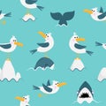 Cute seagulls, whale and shark pattern