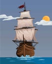 Pirate Ship Wooden Ancient Watercraft Cartoon illustration Vector Royalty Free Stock Photo