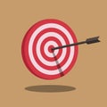 Target vector icon illustration, flat cartoon target with arrow in center of aim, idea of success goal, competition winner