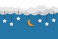 vector clouds moon and stars background and text spac Royalty Free Stock Photo