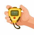 Hand holding Digital Stopwatch Symbol cartoon illustration vector Royalty Free Stock Photo