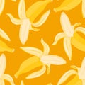 Bananas seamless pattern. Vector cartoon illustration of peeled bananas