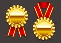 Golden medal. Set of golden medals with red ribbons. Vector clipart. Royalty Free Stock Photo