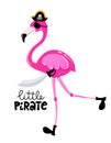 Little pirate - Cute Flamingo sailor print design, funny hand drawn doodle, cartoon bird.