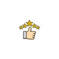 Thumbs up and five gold star icon vector graphics