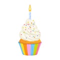 Birthday cupcake with candle isolated on white. Royalty Free Stock Photo