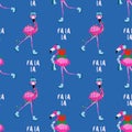 Cute Flamingo pattern for Christmas - Adorable flamingo, cactus, palm tree illustration.