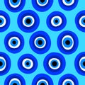 Evil eyes seamless pattern - blue abstract hand drawn greek eye talismans.